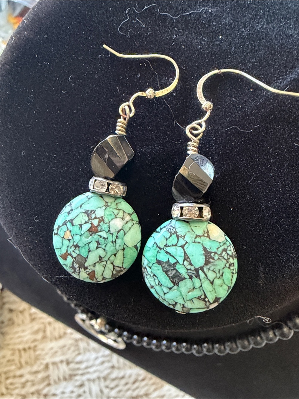 Turquoise & Black Stone Drop Earrings - Women Jewelry and silver tone pendant